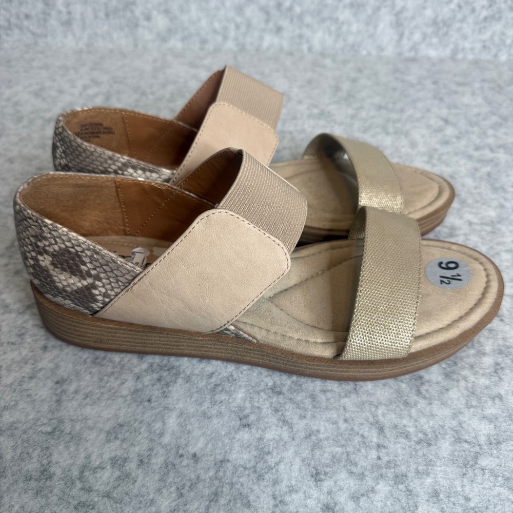 Eurosoft Nena Sandals Women 9.5 Gold Taupe Snake Print Elastic Strap Wedge NWT